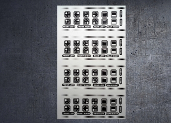 Universal 4 ring hob indicators in black with white markings, whole sheet. (image for) Universal 4 ring hob indicators in black with white markings, whole sheet.