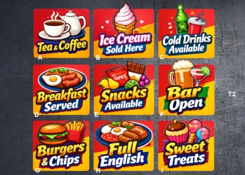 T2 catering stickers, various types. (image for) T2 catering stickers, various types.